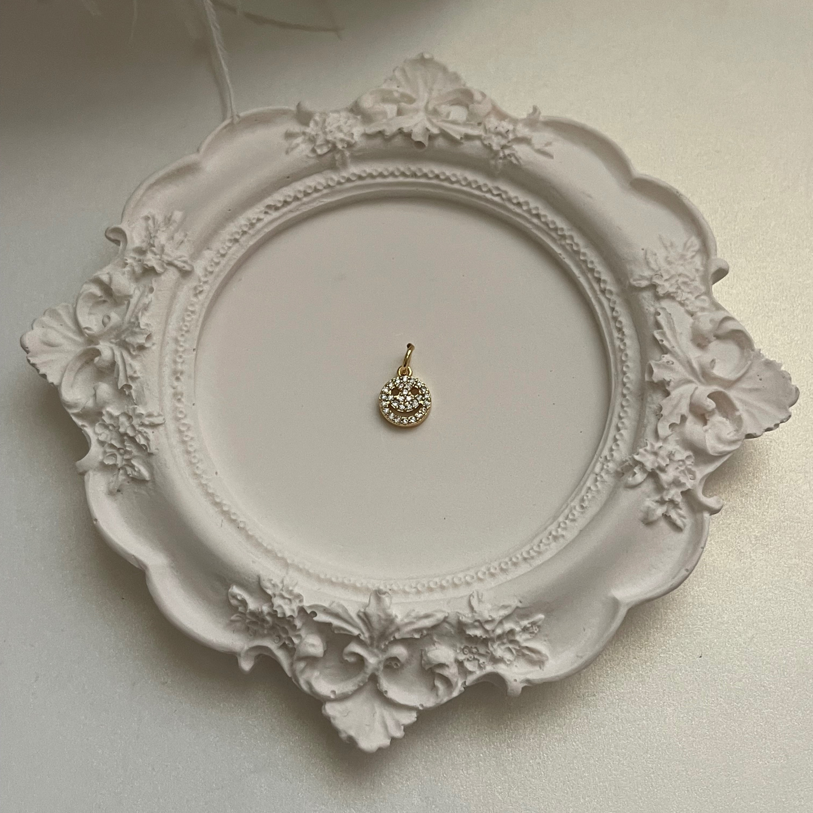 Tiny Diamond Smiley Face Charm - Image 2